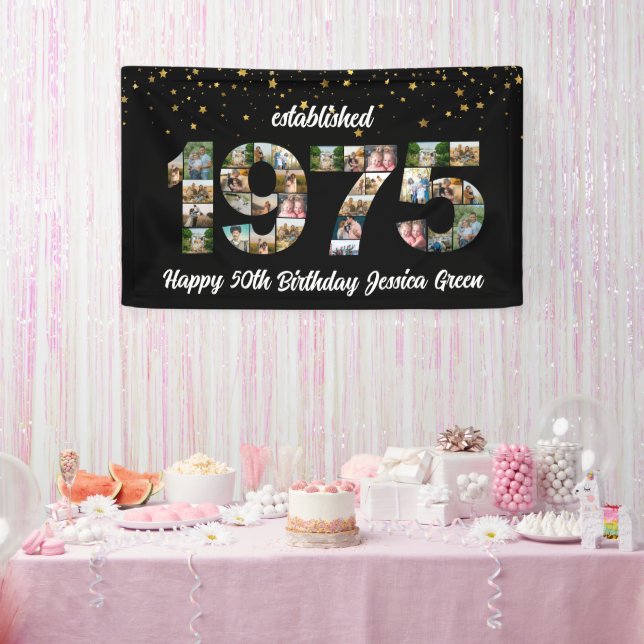 50th birthday Photo Collage established 1975 Banner (Party)