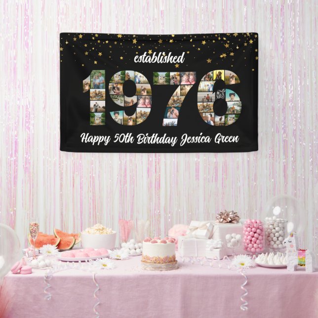50th birthday Photo Collage established 1976 Banner (Party)
