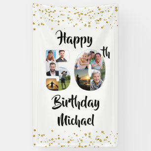 50th Birthday Photo Collage Numbers Confetti Gold Banner