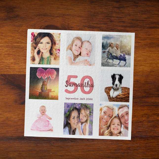 50th birthday photo collage woman white jigsaw puzzle (Creator Uploaded)