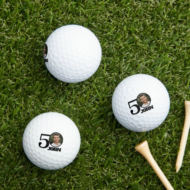 50th Birthday photo custom short name black white Golf Balls (Insitu Grass)