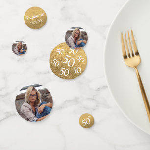 50th Birthday Photo Gold Glitter Table Confetti