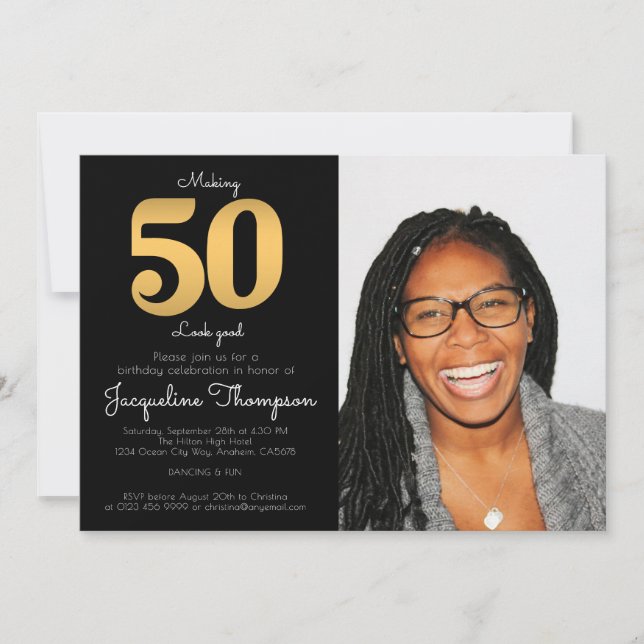 50th Birthday Photo Gold Invitation (Front)