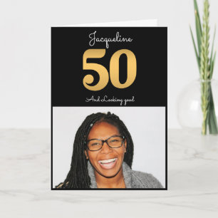 50th Birthday Photo Gold Modern Card