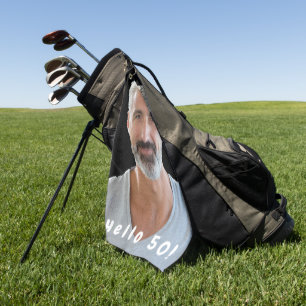 50th birthday photo hello 50 golf towel