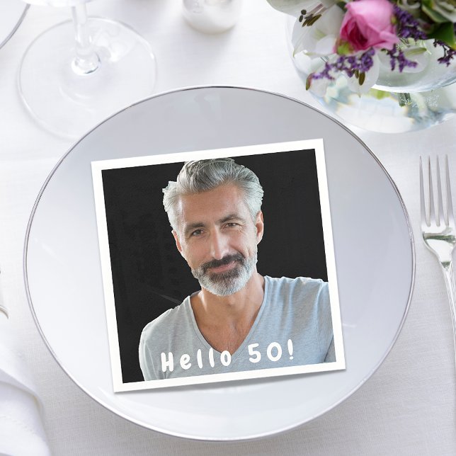 50th birthday photo hello 50 guys men napkin (Creator Uploaded)