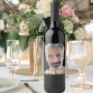 50th birthday photo hello 50 guys men wine label