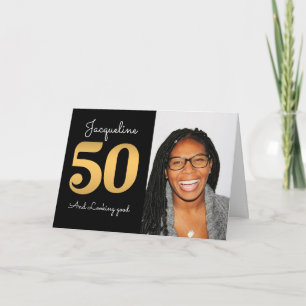 50th Birthday Photo Modern Gold Card