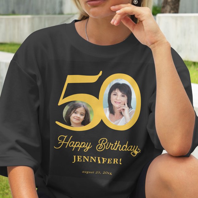 50th Birthday photo name personalised T-Shirt (Creator Uploaded)