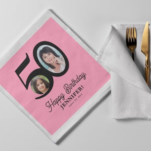 50th Birthday photo name pink black personalised Napkin