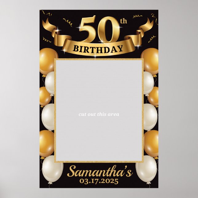 50th Birthday Photo prop Frame Gold Black Poster (Front)