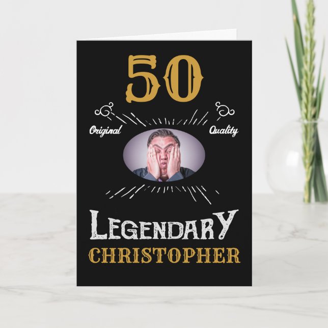 50th Birthday Photo Template Black Gold Retro Fun (Front)