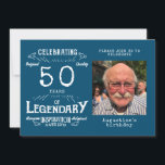 50th Birthday Photo Template Legend Blue Vintage<br><div class="desc">For those celebrating their 50th birthday party we have the ideal birthday invitation card. The design is simple and yet elegant. Easily customise the photo plus text to the front and the rear of this birthday invitation card using the template provided. Part of the setting standards range of cards, party...</div>