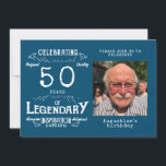 50th Birthday Photo Template Legend Blue Vintage<br><div class="desc">For those celebrating their 50th birthday party we have the ideal birthday invitation card. The design is simple and yet elegant. Easily customise the photo plus text to the front and the rear of this birthday invitation card using the template provided. Part of the setting standards range of cards, party...</div>
