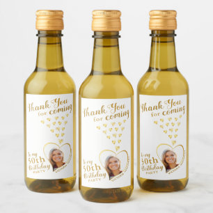 50th Birthday Photo White and Gold Thank You Wine Label