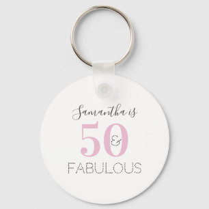 50th Birthday Pink 50 and Fabulous Party Favors Key Ring