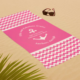 50th Birthday Pink Anchor Chevron Nautical Beach Towel
