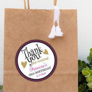 50th Birthday Pink Black And Gold Thank You Favour Classic Round Sticker