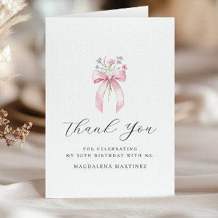 50th Birthday Pink Bow Wildflower Folded Thank You Card