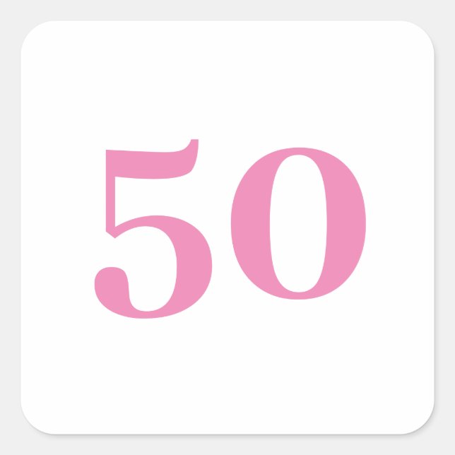 50th Birthday Pink Custom Age Number Fifty Trendy Square Sticker (Front)