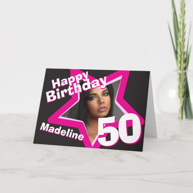 50th birthday pink custom photo card (Front)