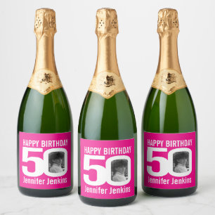 50th Birthday pink custom photo name label
