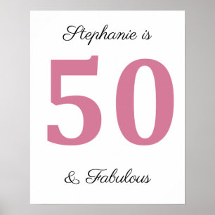 50th Birthday Pink Fifty And Fabulous Custom Name Poster