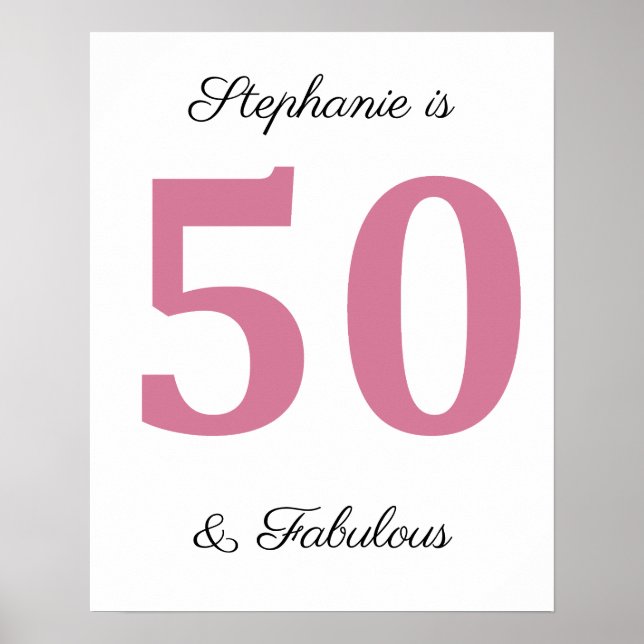 50th Birthday Pink Fifty And Fabulous Custom Name Poster (Front)