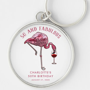 50th Birthday Pink Flamingo Novelty Swag Key Ring