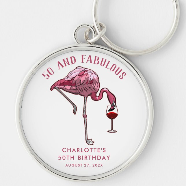 50th Birthday Pink Flamingo Novelty Swag Key Ring (Front)