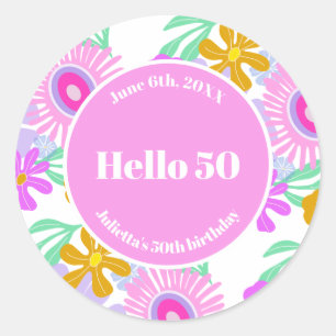 50th birthday pink floral romantic cute party classic round sticker