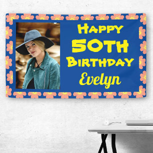 50th Birthday Pink Flower Photo Banner