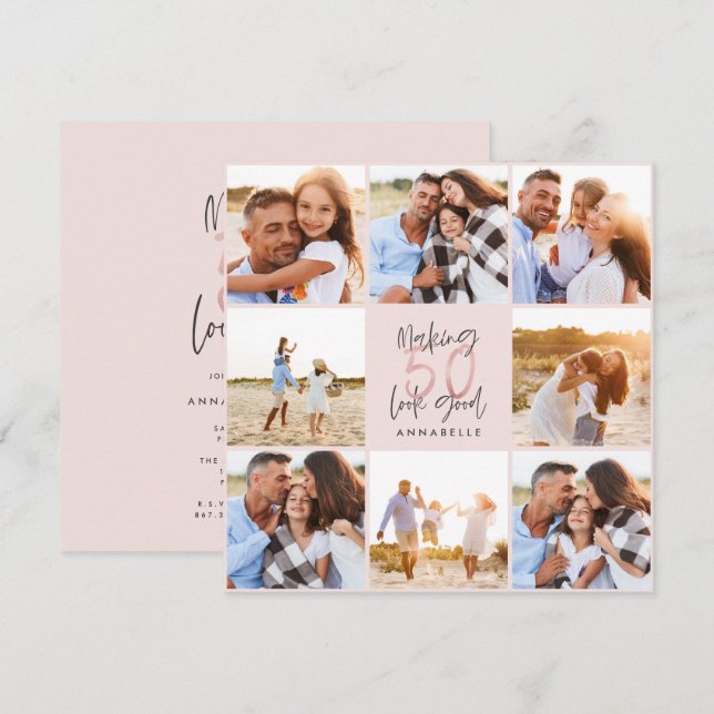 50th birthday pink girly glitter photo collage (Front/Back)