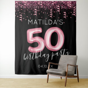 50th Birthday Pink Glitter Photo Backdrop Tapestry