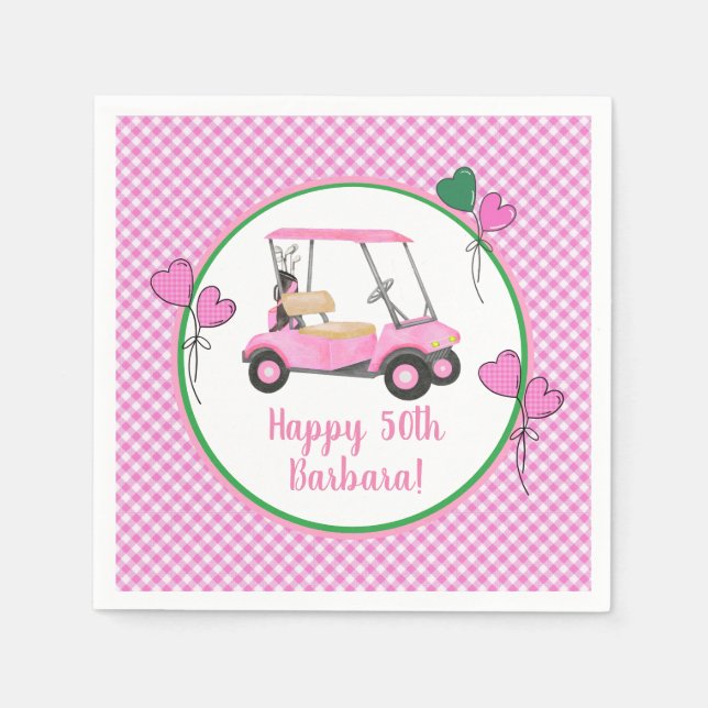 50th Birthday Pink Golf Theme Party  Napkin (Front)