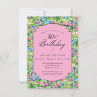 50th Birthday Pink Green Preppy Print Golf