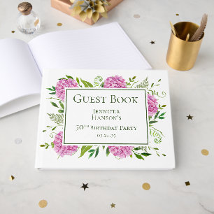 50th Birthday Pink Hydrangeas Guest Book