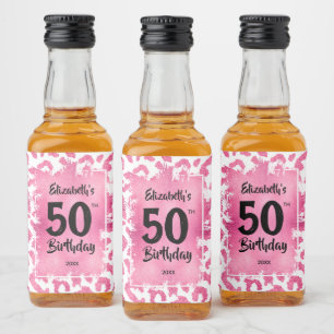 50th Birthday Pink Leopard Mini Liquor Bottle Label