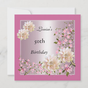 50th Birthday Pink Lotus Blossom Floral Invitation