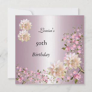 50th Birthday Pink Lotus Blossom Floral Invitation