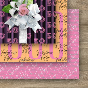 50th Birthday Pink Orange Typography Numbers Wrapping Paper Sheet