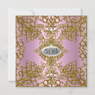 50th Birthday Pink Party Invitation Jewel Metalic