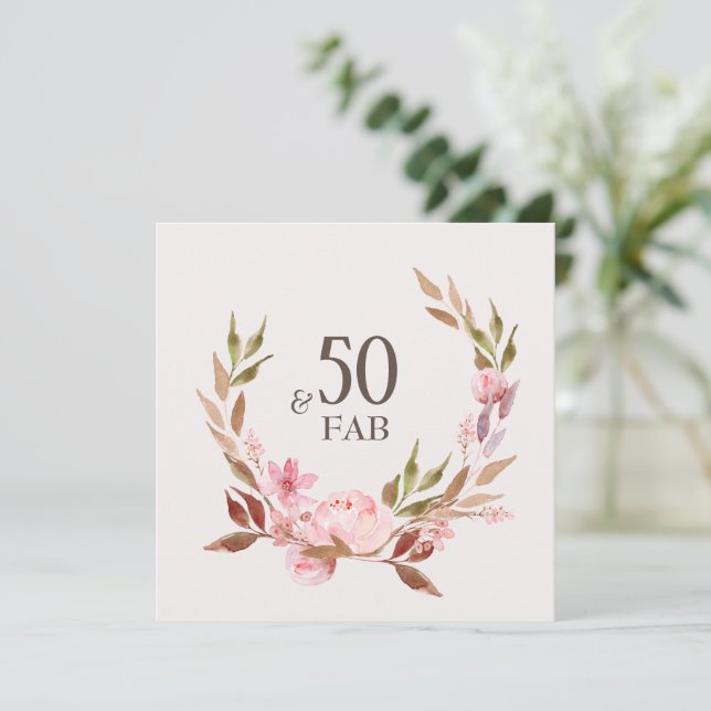 50th Birthday Pink Peony Watercolor Flat Card (Standing Front)