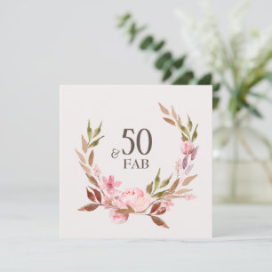 50th Birthday Pink Peony Watercolor Flat Card