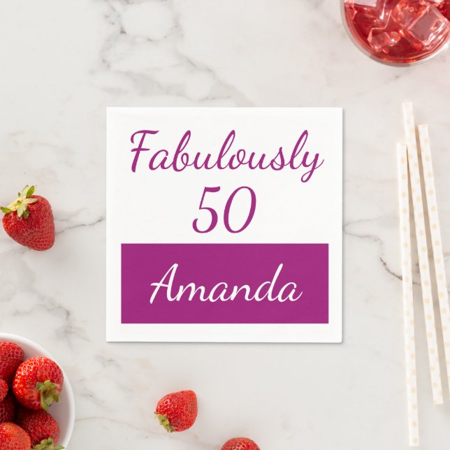 50th birthday Pink Personalise fabulously 50 Napkin (Insitu)
