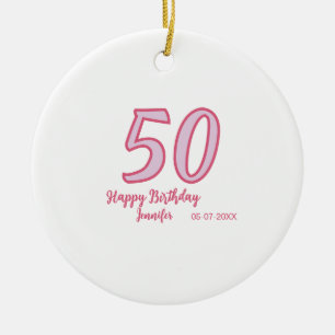 50th birthday pink purple bold name simple minimal ceramic tree decoration