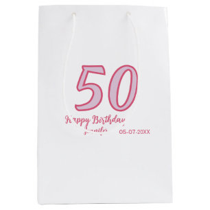 50th birthday pink purple bold name simple minimal medium gift bag