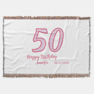 50th birthday pink purple bold name simple minimal throw blanket