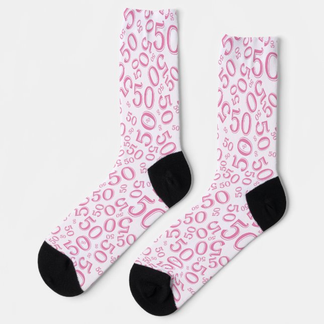 50th Birthday Pink Random Number Pattern Socks (Left)