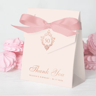 50th Birthday Pink Rose Gold Elegant Vintage Crest Favour Box